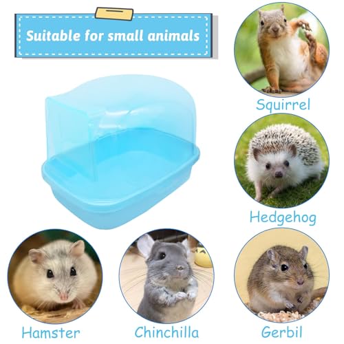 Hamiledyi Hamster Bathtub Dwarf Hamster Bathroom Sand Bath Container Chinchilla Sauna Room Plastic Sand Bath Box House for Gerbils Hedgehog Mice or Other Small Pets Animals(Blue,Large Size)