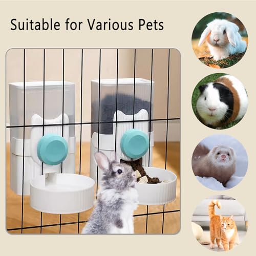 kathson Rabbit Feeder for Cage,Bunny Water Bottle,Pet Food Dispenser,Grey | Gravity Automatic Guinea Pig Feeder Waterer Set,Hanging Small Pet Food Bowl Feeding Station for Ferret Chinchilla Cat Puppy - color: Grey