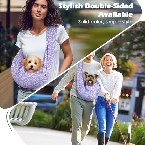 Pawaboo Small Dog Sling Carrier | Reversible Puppy Small Pet Carrier,Hands Free,Safety Buckle,Storage Pocket for Travel,Outdoor Activities Purple Daisy - color: Purple Daisy