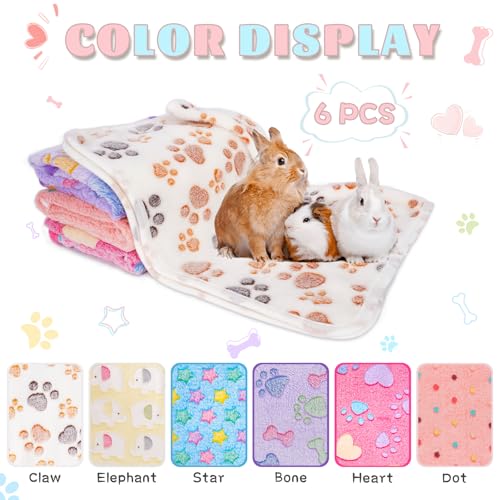 6 Pack Guinea Pigs Fleece Blankets, Soft Plush Mats for Rabbits Hamsters, Washable Small Pet Cage Bedding, Cozy Burrow & Snuggle Cover for Puppies Kittens Travel (30x20 Inch, Light Color) - color: Light Color, size: 30x20 Inch /6 Packs