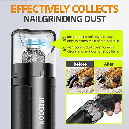 Dog Nail Grinder with 4 LED Lights, 3 Speeds Super Quiet for Pets | Low Vibration,Electric Pet Nail Grinder, Professional Painless Paw Grooming & Smoothing for Small to Large Dogs Cats(Black) - color: Black