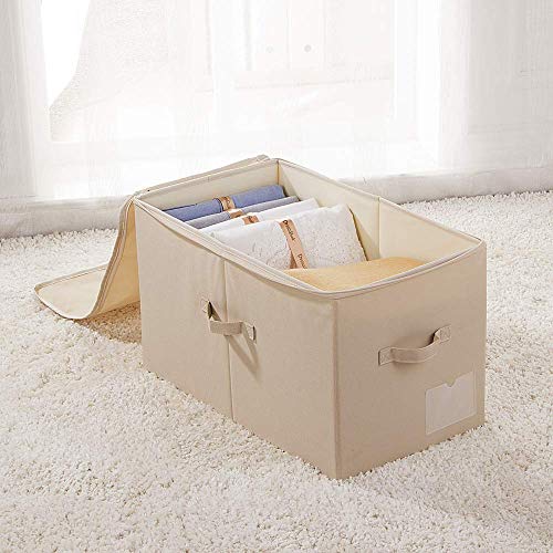2pcs Zip Lidded Wardrobe Blankets Organizer Storage Bins, Folding & Sturdy | 22"X13"X12.6", clothing, duvets, sweaters, jeans organizer, foldable dustproof,washable,save space,3-side zip openning, rigid - color: Beige