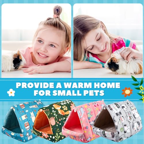 Cinnvoice 4 Pcs Guinea Pig Hideout, Guinea Pig Bed Tunnel, Rabbit Washable Small House Cage Accessories for Bunny Hedgehog Mouse Chinchillas Hamsters Ferrets Bearded Dragons Rats (Wonder Tale,7.9 in) - size: 7.9 in, style: Wonder Tale