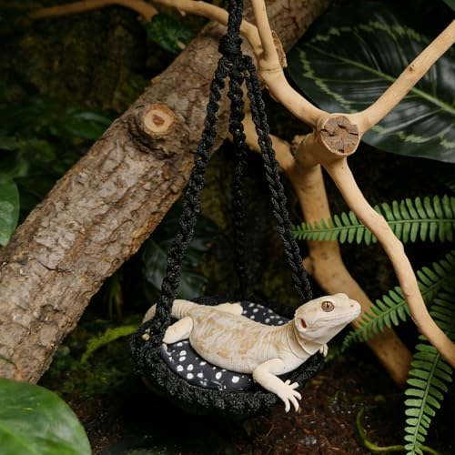 Reptile Hammock Swing Hanging Bed Bearded Dragon Hammock Reptile Accessories for Chameleon, Lizards, Gecko, Snakes, Iguana Reptiles, Geckos, Bird, Parrot, Parakeet, Cockatiel Toys（Black with pad） - color: Black with pad
