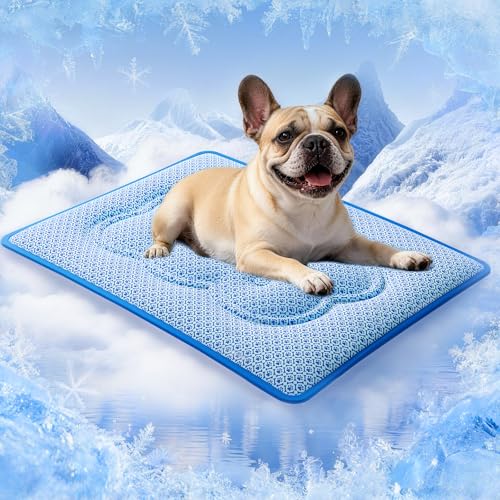 Dog Cooling Mat, Thick Cooling Mat for Dogs with PCM & Thermochromic Tech, Dual-Sided Durable Waterproof Cool Pet Bed Mat for All-Year Use, Q-Max>0.5, Machine Washable, Non-Toxic - M(19" x 29") - size: Medium