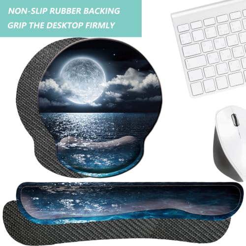Keyboard Wrist Rest Pad Mouse Pad with Wrist Support Set of 3, Mousepad with Non-Slip Rubber Base, Ergonomic Memory Foam Mouse Wrist Cushion Support for Home Office Laptop Computer, Moonlit Night - color: Moonlit Night