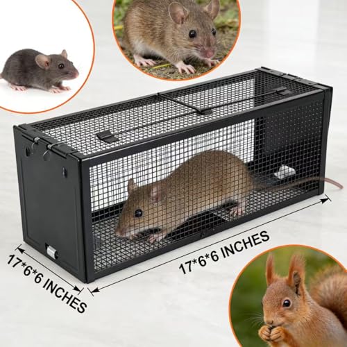 17-inch Large Double-Entry Humane Rat Trap with a Sturdy Metal cage, Suitable for Chipmunk and mice, Featuring a Highly Sensitive Trigger Pedal, for Indoor and Outdoor use