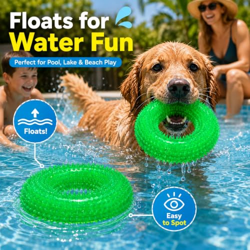 ADUCK Dog Squeaky Chew Toys for Aggressive Chewers, Small Medium Large Dogs Teeth Cleaning Soft Natural Rubber Float Toy for Indoor Outdoor Water Pool, Donut Ring Design 4.92 inch, Crystal Green - color: Crystal Green