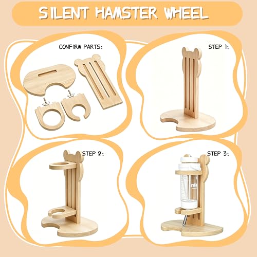18 Pcs Hamster Cage Accessories, Natural Wooden Hamster Toys,Hamster Chew Toys Set ,Natural Wooden Hamster Wheel Maze Wood House Hideout Seesaw and Water Bottle Set for Rat Mice Small Animals Habitat