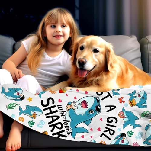 Shark Gifts Blanket for Women Girls Just A Girl Who Loves Sharks Blankets and Throws Stuff Shark Themed Gifts for Women Girls Kids Adults Animal Sharks Lovers Birthday Decorations Room Decor 60"X50" - color: Shark, size: 60"x50"