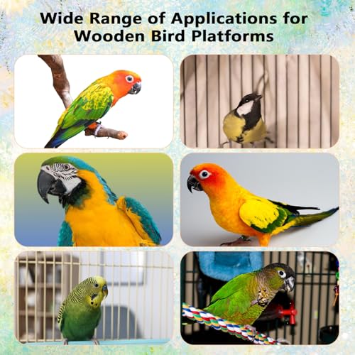 NICENEEDED Bird Perch Stand Platform, Natural Wooden Small Animals Cage Accessories, Rectangle Stand Perch Shelf for Conure Chinchilla Parakeet Budgie Cockatiel (20 x 33cm)