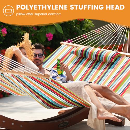 Lazy Daze 12 FT Sunbrella Fabric Hammock, Non-Fading Double Outdoor Hammock | 2 Person Hammock with Pillow, Straps, Carabiners , All Weather Fade Resistant for Outside, Carousel Confetti - color: Carousel Confetti