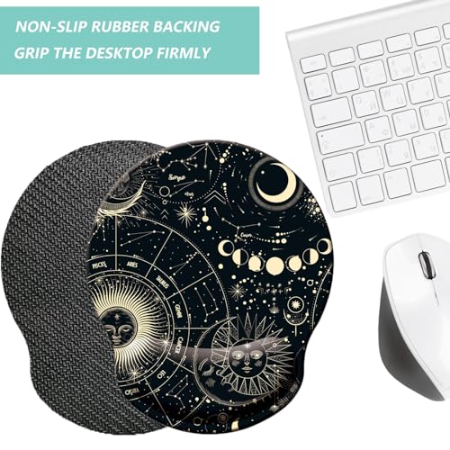 Mouse Pad with Wrist Support, Ergonomic Mouse Pad with Memory Foam Wrist Rest Cushion, Non-Slip Rubber Base Gaming Mice Pad for Home Office Computer Laptop, Moon Phase - color: Q-moon phase