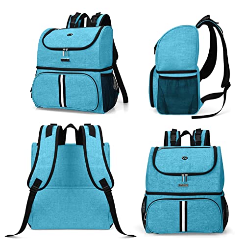 BAGLHER Pet Travel Bag, Double-Layer Pet Supplies Backpack (for All Pet Travel Supplies), Pet Travel Backpack with 2 Silicone Collapsible Bowls and 2 Food Baskets Sky Blue - color: Sky Blue