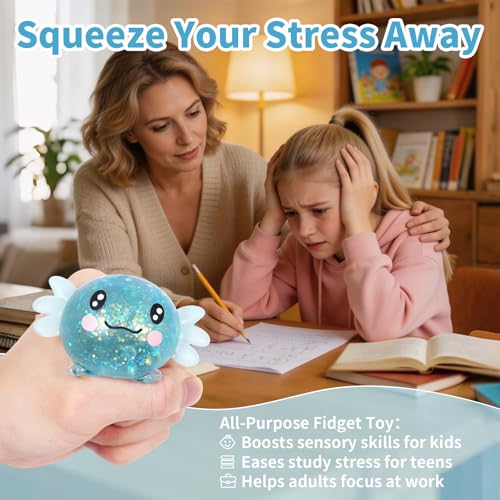 Blue Axolotl Squeeze Toy, Slow Rise squishies Relief Sensory Toy. | Cute Squeeze Anxiety Pressure Ball, Portable Calming Fidget Toy for ADHD Autism, Gift Box Packed - color: Single Blue Lying Axolotl