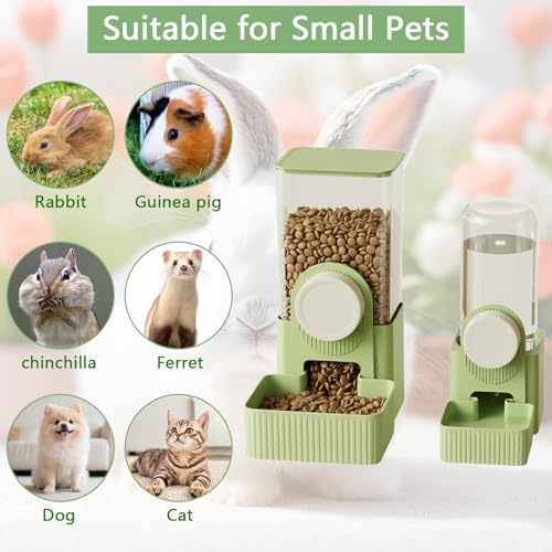 Hanging Automatic Pet Food Water Dispenser,Gravity Bunny Water Food Bowl Dispenser for Cage Kitten Rabbit,Puppy and Chinchilla Hedgehog Ferret (Green)