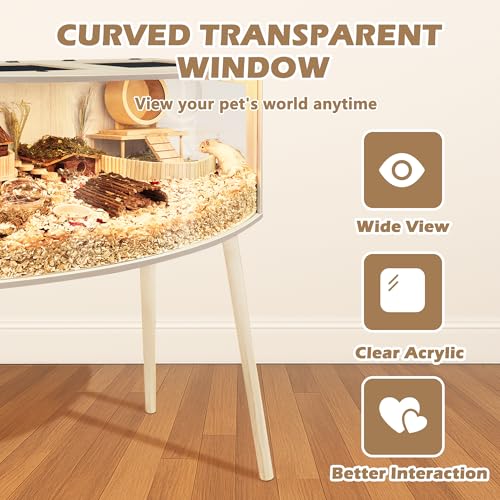 Prolee Hamster Cage with Curved Design,Chew Proof Wooden Hamsters Enclosure with Leg Stand and Openable Top or Gerbils,Hamster Habitat - size: 40.0"L x 20.0"W x 20.0"H