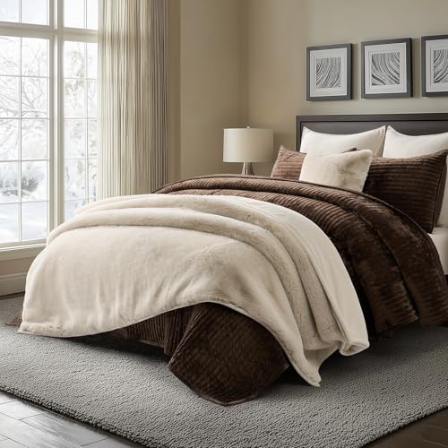 EVERGRACEHOME Faux Chinchilla Fur Throw Blanket, 72"x90", Birch Mink | Luxury, Super Soft, 1220GSM, Fluffy Cozy Mink, Reversible Velvet Back, Warm Thick Heavy Winter Queen Blanket for Bed, Gift - color: Birch Mink, size: 72"x90"
