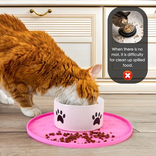 Silicone Pet Food Mat - Waterproof Dog Food Bowl Mat Cat Feeding Mat Thicker Pet Placemat Eating Mat with High Lip to Prevent Spills, Dog & Cat Water Bowl Mat for Messy Drinkers to Protect Floors,Pink - color: Pink
