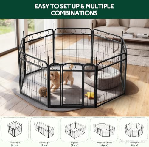Dog Playpen - 24 Inch 8 Panel Metal Dog Pen with Door, Foldable Dog Crate Kennel Puppy playpen Exercise Pen for Small Medium Dogs, Indoor Outdoor Yard RV Camping - size: 24"H