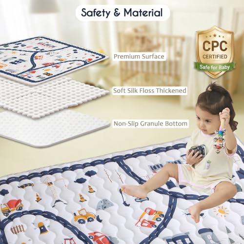 Viviland Baby Mats for Floor, 71x59 Inch Playpen Mat, Thicker & Large Soft Playmat for Baby and Toddlers Infants, Non-Slip & Machine Washable, Truck Map - color: Truck Map, size: 71" X 59"