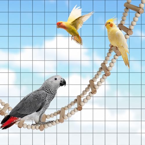 Long Bird Ladder with Wooden Rungs and Beads, Parakeet Climbing Swing Toys, Bird Cage Accessories, Wooden Climbing Bridge Toys for Parrots, Rat, Sugar Gliders, Squirrels, Snakes - size: 44.48×5.9 Inches