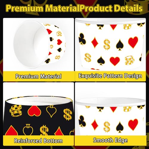 120Pcs 12oz Casino Theme Ice Cream Cups for Hot or Cold Food | Casino Night Dessert Bowls Disposable Poker Night Large Snack Cups for Sundae Frozen Treat Soup Game Theme Party Supplies - style: Casino Dessert Cup