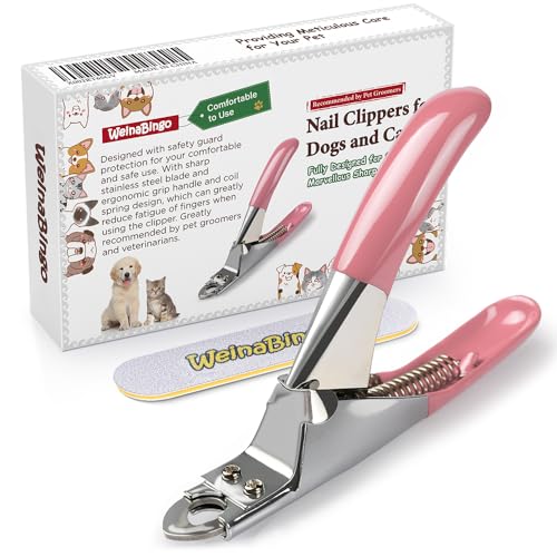 Dog Cat Pets Nail Clippers, Professional Pets Claw Trimmer with Free Nail File, Sharp Stainless Steel Blade, Sturdy Non Slip Handles - for Safe, Professional at Home Grooming - color: Pink