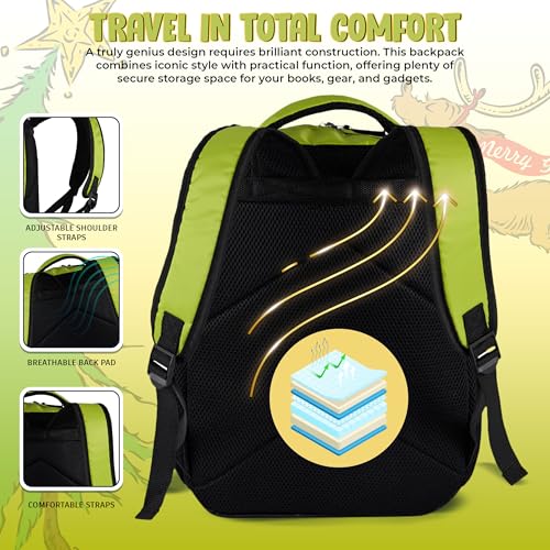 AI ACCESSORY INNOVATIONS Dr. Suess’s The Grinch Backpack for Boys & Girls Featuring a Big Face Grinch, 16”Bookbag w/Molded Nope Dangle, Green - style: Grinch Backpack