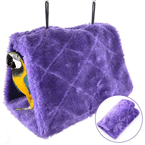 MOACC Winter Warm Bird Nest House Shed Hut Hanging Hammock Finch Cage Plush Fluffy Birds Hut Hideaway for Hamster Parrot Macaw Budgies Eclectus Parakeet Cockatiels Cockatoo Lovebird (L, Purple) - color: Purple, size: L