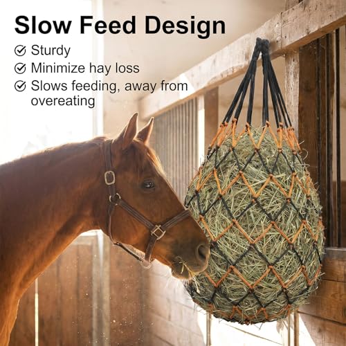 Slow Feed Hay Bags for Horses 3 Pack 2.3inch Hay Nets | For Sheep Goats, Slow Feeder for Stall & Trailer, For Sheep & Cattle, Sturdy