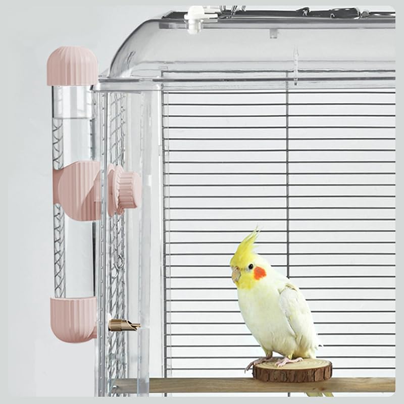 7.4 Fl Oz No Mess Bird Water Dispenser, Automatic Parrot Water Feeder with Spring Valve, Clear Cage Water Drinker for Parakeets Cockatiels Budgies Finch Lovebirds & Canary (Pink, 7.4 fl oz (220ml)) | Leak-proof bird waterer | For parrots, cockatiels, budg