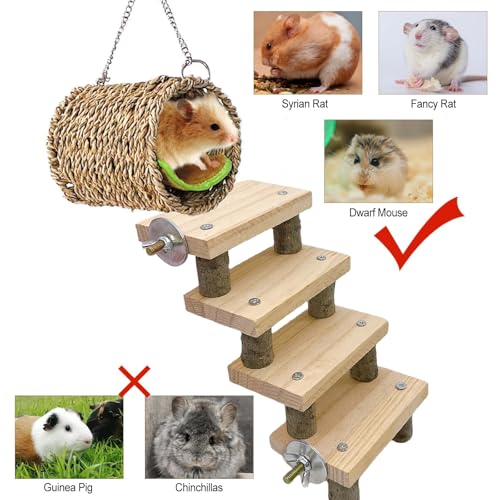 Hamiledyi Hamster Climbing Toys Wood Hanging Hammock Ladder Set Toys Cage Accessories for Syrian Hamster Gerbil Mice
