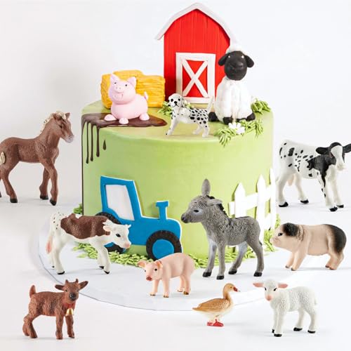 Divwa 10 Pcs Baby Plastic Farm Animal Toy Figure Set for Toddler Kid 3-5 5-7 Cow Horse Goat Sheep Pig Donkey Goose Dog