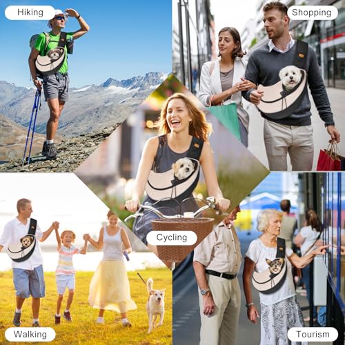 Pet Sling Carrier for Small Dogs Cats,Drawstring & Zipper Security Hook Triple Design for Pets' Securty Dog Bag,Breathable Travel Puppy Sling Carrier with Adjustable Strap(Beige,L(10-14 lbs)) - color: Black Beige, size: L (10-14 lbs)