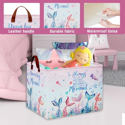 Mermaid Nursery Decor Hamper Pink Laundry Hamper Ocean Fish Animal Baby Girl Gift Basket ,Kids Storage Box Cute Beach Towel Pool Clothes Book Toy Bin,Boo Basket for Mothers Day - color: Pink 3