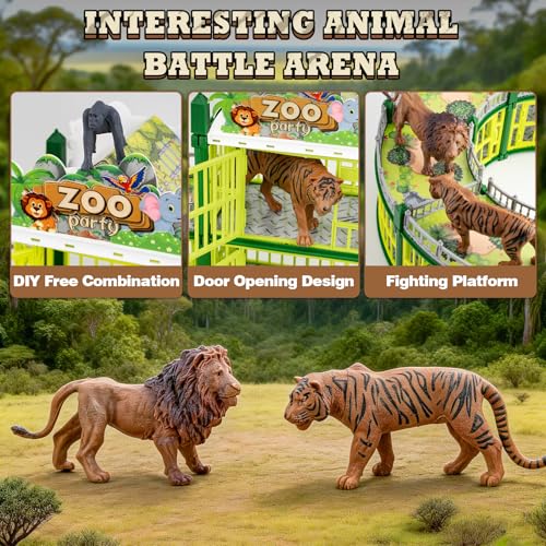 Complete 248PCS Animal Playground Set with 14 Realistic Wild Animals – Build Your Own Animal Park, Interactive Playset with Openable Fences & Battle Station, for Boys Girls Kids Toddlers 3-8 - color: Green