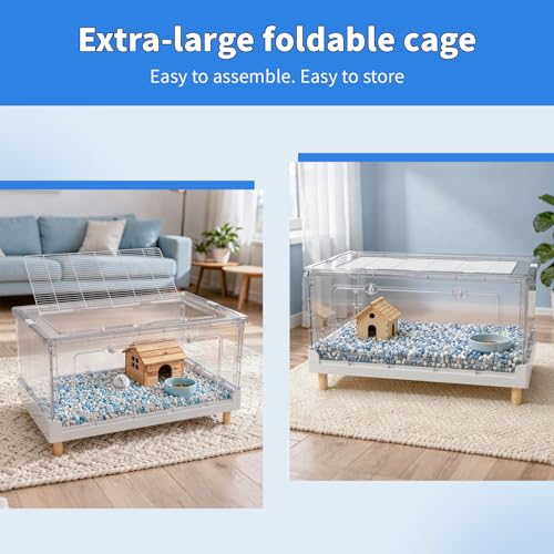 27.6" Large Hamster Cage, 13.4" High Dwarf Enclosure | 470 Square Inches Floor Space, Translucent Privacy Back Panel, 2.5" Base, Tool-Free Foldable Design, Fits Syrian Rodents - size: 27.6"L x 16.9"W x 13.4"H