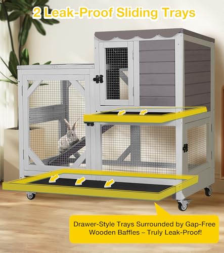 Aivituvin Rabbit Cage Indoor, 2-Story Bunny Cage with Leak-Proof Trays, Chew-Proof Wooden Rabbit Cage on Wheels for Small Pets (39.3" L x 22" W x 36.8" H) - Grey - color: Grey