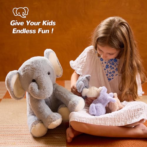 Elephant Stuffed Animals Mommy with 4 Baby Elephants Toys Gifts for Girls | Cute Stuffed Plush Toys Set for Toddlers Kids Ages 0-8+, Christmas Birthday Baby Shower Party Decor Storytime Companion Gifts - style: Elephant
