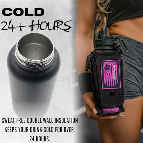 Iron Infidel Battle Bottle - 32 Oz Insulated Water Bottle with Straw Lid & Chug Cap, Stainless Steel Metal Flask Includes Rugged, Removable Sleeve for Keys, Wallet, & Phone (Valkyrie 1 Liter) - color: 32oz - Valkyrie, size: 32 Ounces