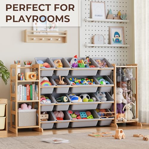 Toy Storage Organizer with Bookshelf and Stuffed Animal Storage - Kids Playroom Organization with Shelves and 16 Toy Bins - Toddler Living Room Toy Box for Lego - Nursery Bedroom Decor Essential - color: Grey, size: 67"W,3 Shelves,16 Bins