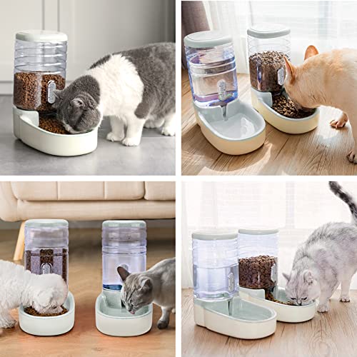Automatic Dog Cat Feeder and Water Dispenser Gravity Food Feeder and Waterer Set with Pet Food Bowl for Small Medium Dog Puppy Kitten, Large Capacity 1 Gallon x 2(Grey) - color: Grey