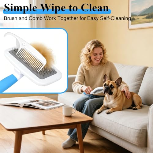 French Bulldog Brush with Rounded Tip | Skin Friendly,with Small Comb for Effectively Remove Tangles, Knots and Mats,Essential French Bulldog Accessory