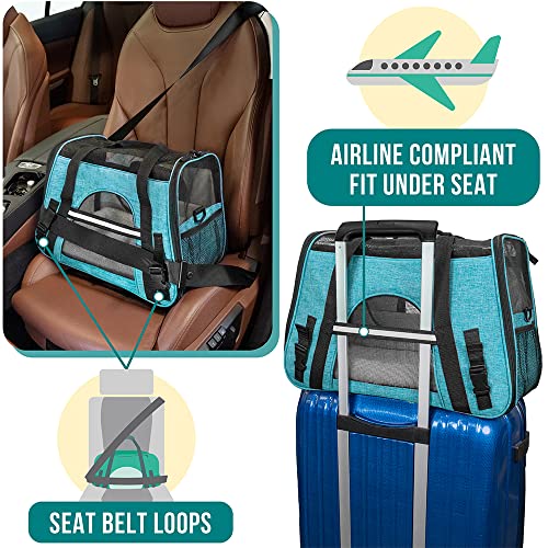 PetAmi Airline Approved Pet Carrier for Cats Small Dogs, Small Heather Blue | Soft Sided TSA Travel Bag, Sherpa Bed, Breathable Mesh Ventilation, Collapsible Bowl, Fits Under Seat, Up to 18 lbs - color: Heather Blue, size: Small - 17"L x 10.2"W x 11.2"H