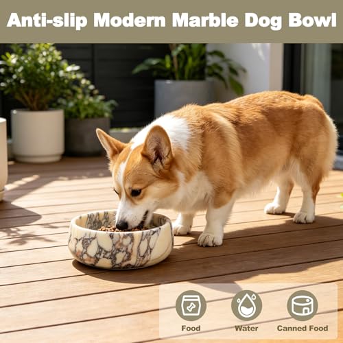 Karibiber Calacatta Marble Dog Bowl, 5lbs Weighted Dog Food Bowl, Non-Slip Large Heavy Water Bowls, Cute Purple Stone Food and Water Dish for Medium Dogs, Natural Marble, Easy to Clean, Holds 4 Cups - color: Calacatta Purple, size: S