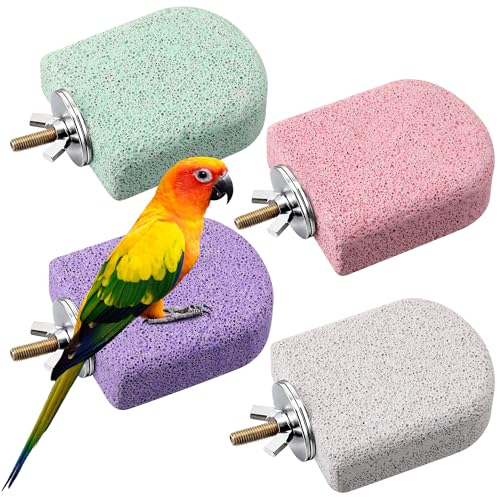 4 Pack Bird Beak Grinding Stone, Pumice Lava Ledge for Birds, Chinchillas, Hamsters, Parrots, Bird Perch Stand Climbing Ledge, Teeth & Beak Grinding Block (Short) - size: Short