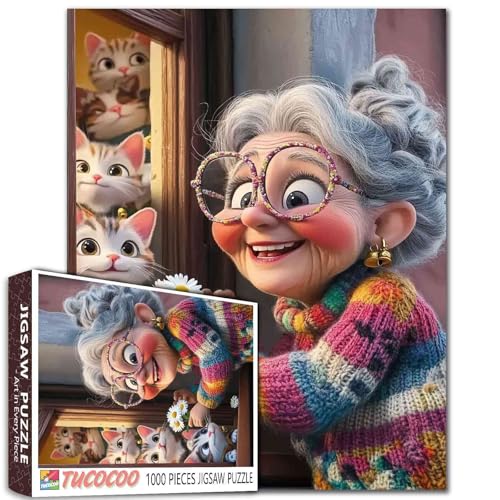 Black Hair Woman 1000 Piece Jigsaw Puzzles for Adults Portrait of Grandmother Painting Jigsaw Puzzle Cute Animal Cat 1000 Pieces Puzzles Game Home Wall Decor DIY Craft Puzzle Art Gift (Colorful) - color: Artwork-54
