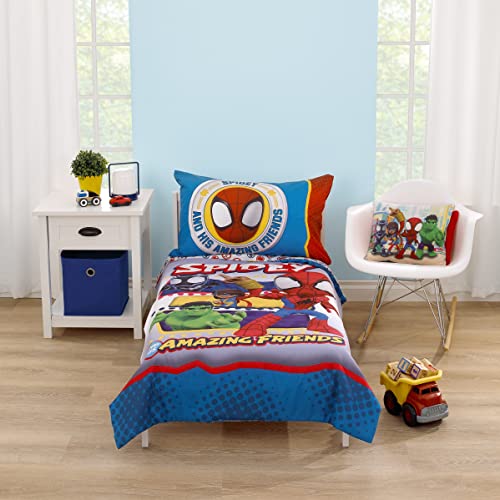 Marvel Spidey and His Amazing Friends Blue, Red, Yellow, and Green, Team Up 2 Piece Toddler Sheet Set - color: Spidey and His Amazing Friends