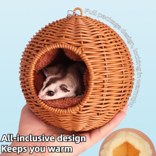 Sugar Glider Woven Spherical Nest for All Seasons Small Animal Bed Nest Hanging Hammock Bed Comfortable Fit Squirrel Sugar Glider Gerbil Rat Hamster Bird Parrot (White) - color: White